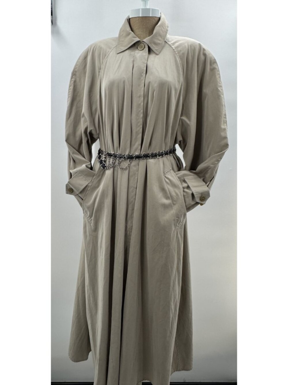 Vintage 90s Y2K Max Mara Italy Weekend Khaki Beige Long Trench Coat Jacket Sz 8